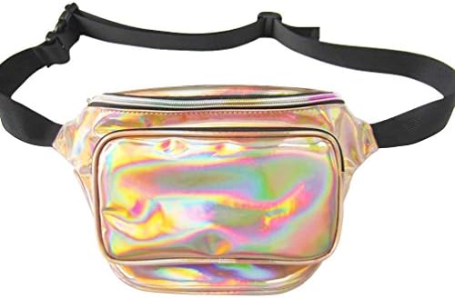 SportsWell Casual PU Leather Holographic Shiny Laser Fanny Pack Waist Pack Bag Type2 Gold One Size