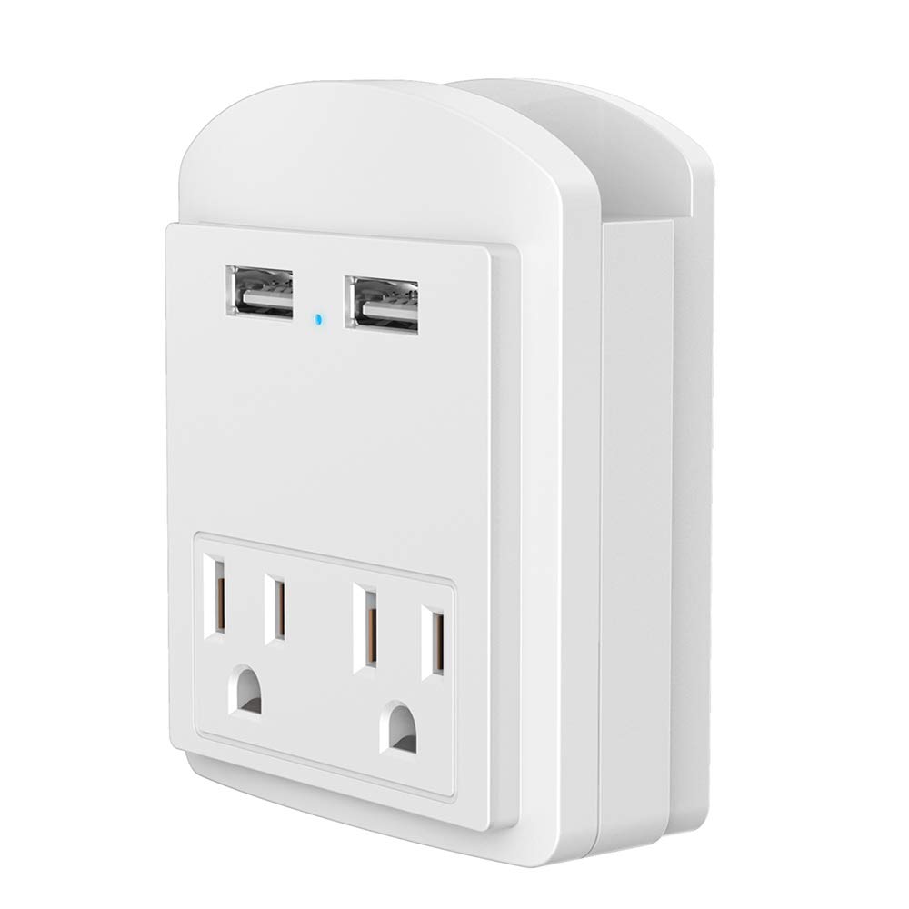 Multi Wall Outlet USB Wall Charger with Phone Holder Outlet Extender Surge Protector with Dual Outlets and Dual USB Ports (White)