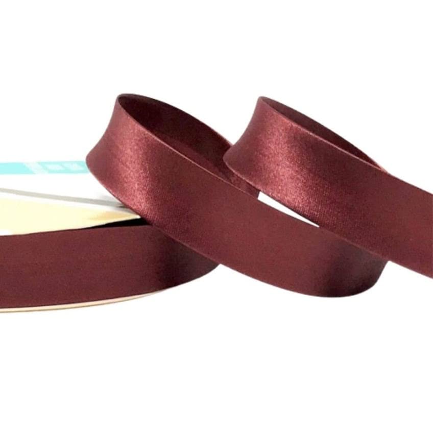 Plush Addict Single Fold Satin Bias Binding Tape for Sewing, Edging, Stitching, Hemming, Trimmings, Accessories, Outfits and Crafts - Burgundy - 18mm Wide x 5 Metre