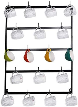 JHUEN 3 Tiers/5 Tiers Metal Wall-Mounted Mug Holder Black Upside Down Wine Glass Racks Beer Mug Holder Kitchen Coffee Cup Display Shelves