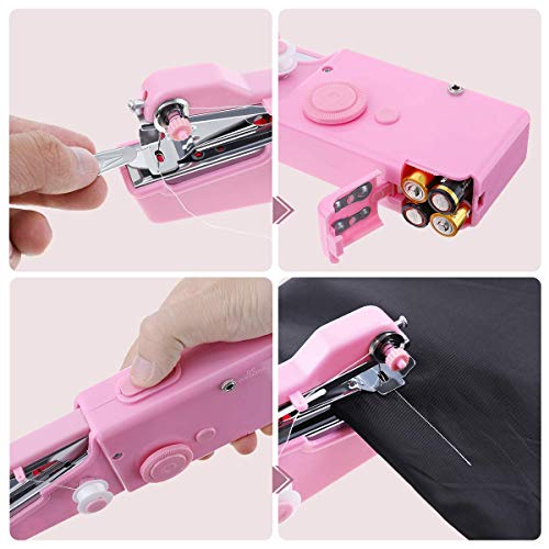 Jeteven Handheld Sewing Machine - Mini Cordless Portable Electric Sewing Machine-Cordless Small Handy Stitch Handheld Sewing Machine for Fabric Clothing Kids Cloth Pet Clothes (Pink)
