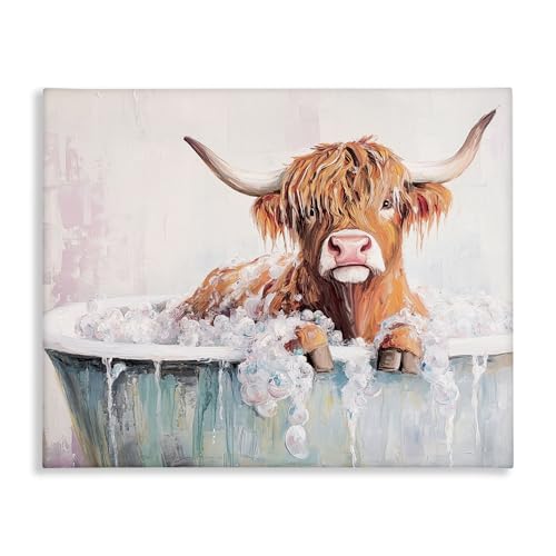 Stupell Industries Wooly Cattle Bathtub Canvas Wall Art design by Nina Blue, 36…