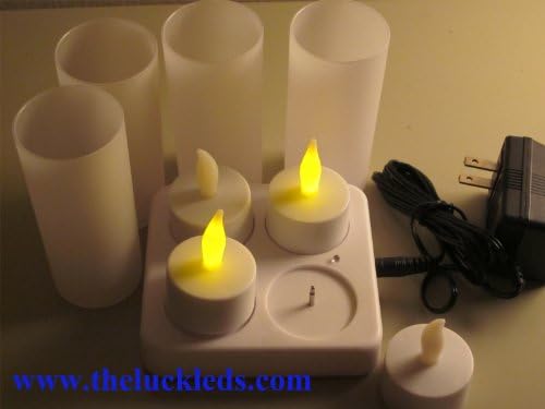 Theluckleds LED rechargeable Flameless tea light candles with holders - set of 4 (No batteries necessary)