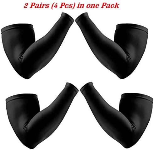 Unisex Compression Arm Sleeves - Pack of 2 Pairs – Designed for Men’s &amp; Women’s - Basketball, Baseball, Football, Soccer, Cricket, Golf, Cycling, Running &amp; Injury Recovery (M/L, Black)