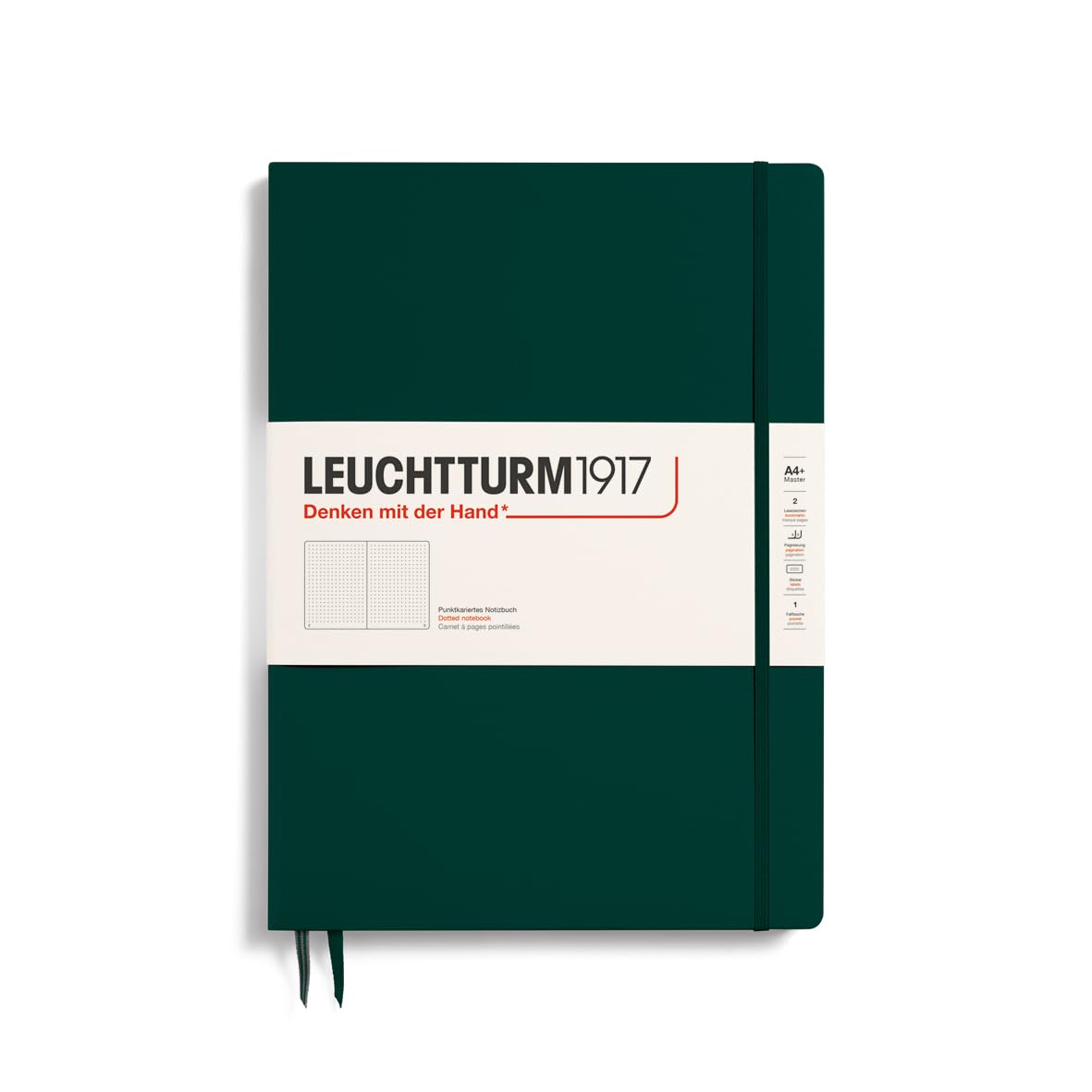 LEUCHTTURM1917 370272 Master Slim Notebook (A4+), Hardcover, 123 Numbered Pages, Forest Green, Dotted