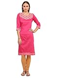 IndusDiva Women's Pink Silk Cotton Straight Cut Kurti