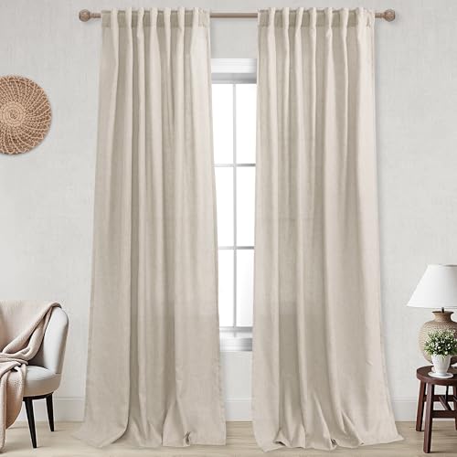 Photo 1 of KOUFALL Tan Beige Curtains 108 Inches Long for High Ceiling Living Room 2 Panels Set Flax Linen Back Tab Light Filtering Semi Sheer Window Treatments Drapes for Family Room