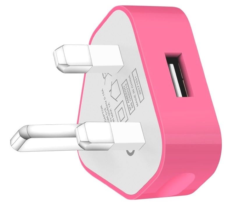 AMO® Charger Plug, UK 3 Pin Plug Charger, Adapter Compatible with Samsung Galaxy Compatible with iOSiPhone iOSiPad Sony Tab HTC Windows Phone Tablet Laptop and Many more (Bright Pink)