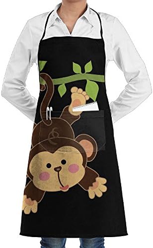 Cute Aniamle Monkey Hug Men & Women Bib Chef Kitchen Apron With Pockets