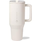 HydroJug Traveler - 40 oz Water Bottle with Handle & Flip Straw - Fits in Cup Holder, Leak Resistant Tumbler-Reusable Insulated Stainless Steel & Rubber Base - Gifts for Women & Men, Cream