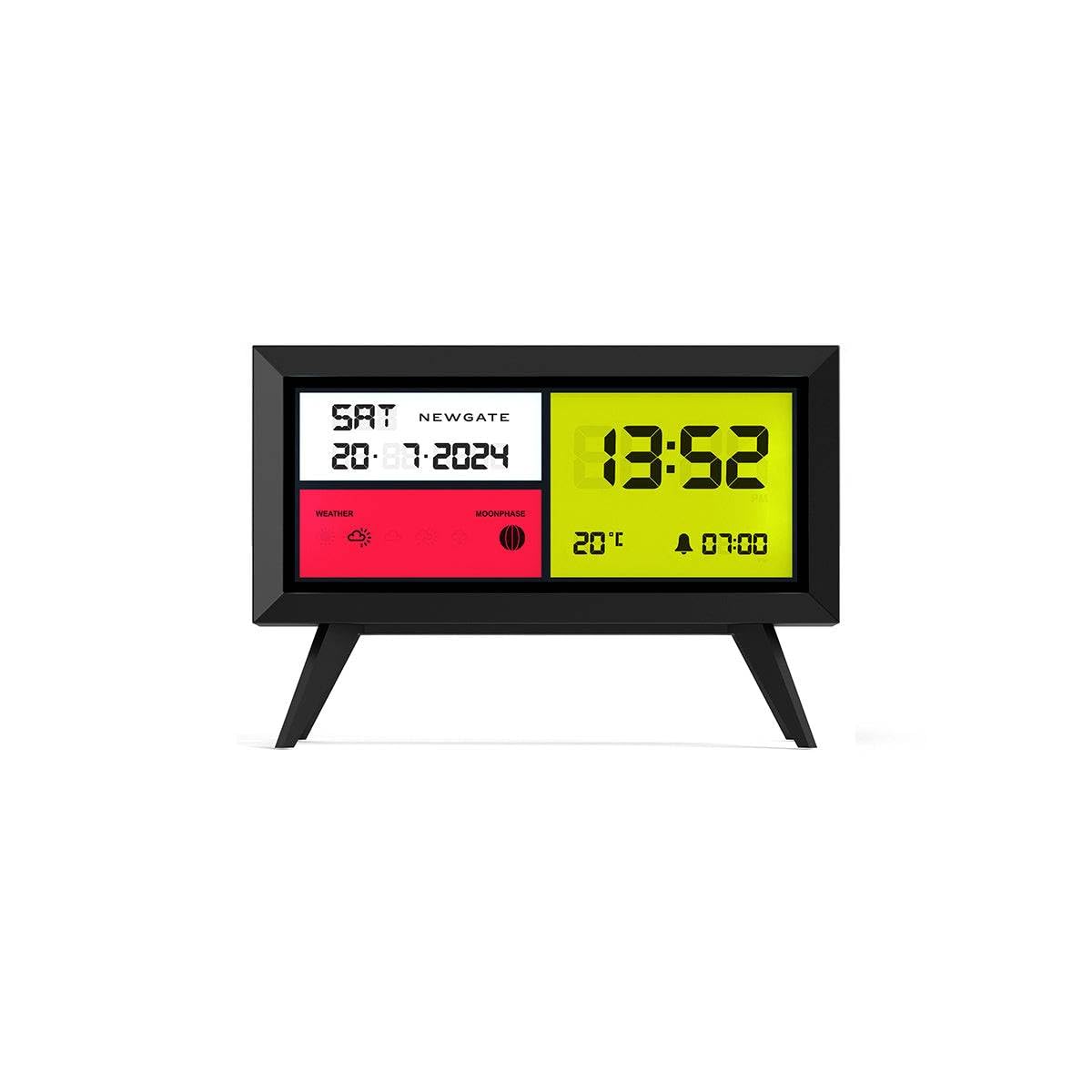 NEWGATE® Spectronomer alarm clock | Retro rectangular digital LCD clock | Black | Ideal for bedside, desk or shelf | Retro bedroom & office accessory