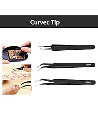 Juego de pinzas de precisión de Boenfu, juego de 12 pinzas ESD, pinzas antiestáticas de acero inoxidable, pinzas curvadas con funda para manualidades, joyas, electrónica, trabajo de laboratorio