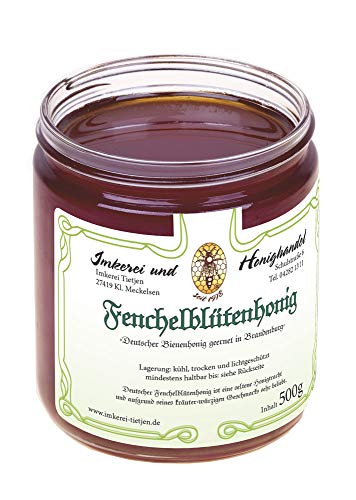 Echter Fenchel Blütenhonig 500g (ohne Fenchelzusatz) - kräuterwürzig, naturbelassener roher Honig (von Imkerei Nordheide) | Deutscher Honig vom Imker