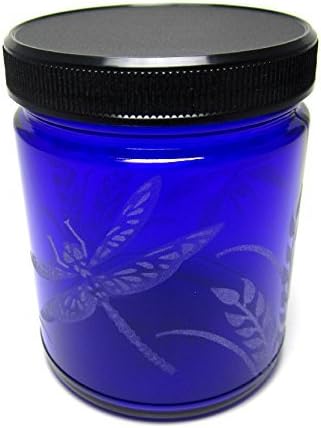 Hand Etched 9 Ounce Decorative Screw-Top Jar Permanently Sandblasted (Sand Carved) Glass Dragonfly Grass Cobalt Blue Canister and Lid by shipityourway