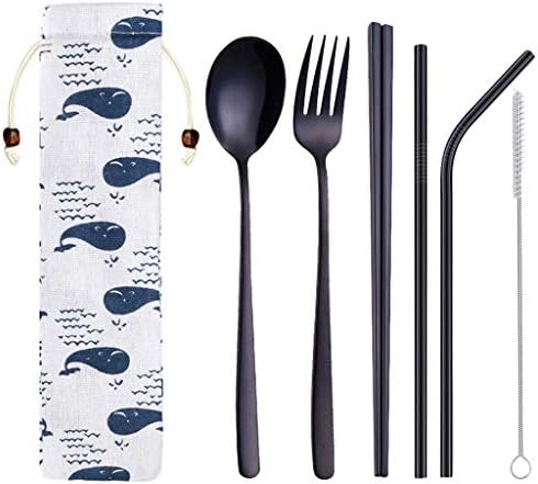 wuliLINL🍀 Camping Outdoor Utensils Cutlery Flatware Set of Military Grade Stainless Steel Fork, Spoon, Tea Spoon, Chopstick, Stainless Steel Metal Straws with Brush