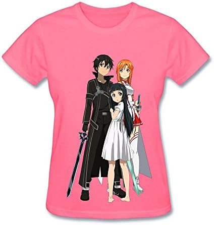 Sword Art Online SAO Kirito Asuna Tshirt Women Cotton Anime Tee Pink M