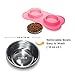 KEKS Small Dog Bowls Set of 2 Stainless Steel Bowls with Non-Skid & No Spill Silicone Pink Stand for Small Dogs Cats Puppy & Collapsible Travel Pet Bowl