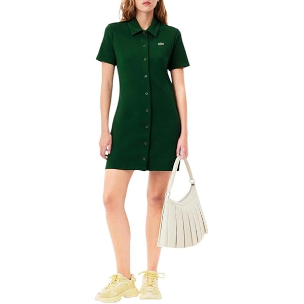 Lacoste Women's Long Ribbed Cotton Polo Dress, Black, 0 at Amazon Women's  Clothing store