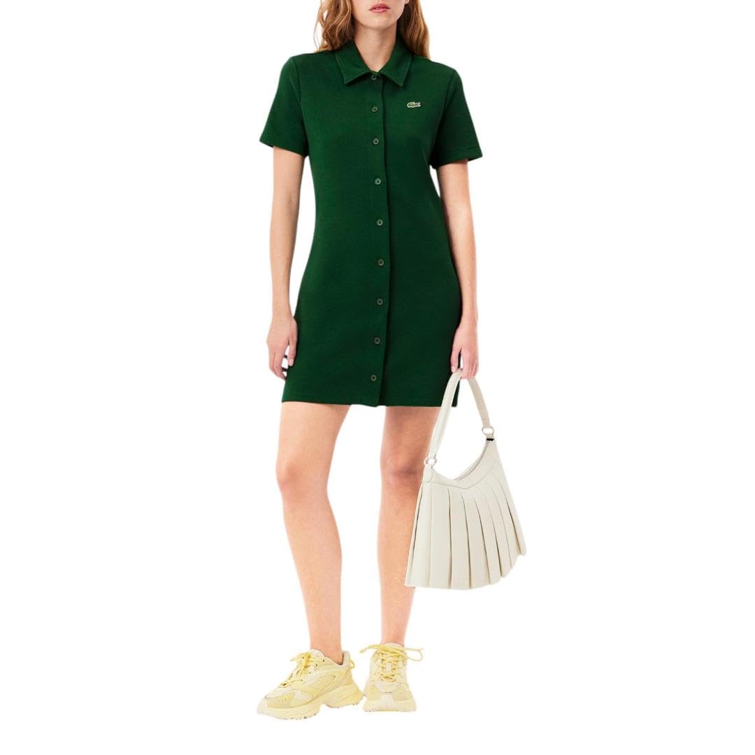 Lacoste Women’s Organic Cotton Buttoned Polo Dress, Green, 0