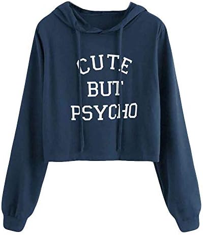 Women Long Sleeve Print Cute But Psycho Letters Hoodies Crop Tops Sweatshirt Pullover