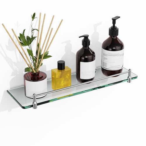 Glass Bathroom Shelves,Chrome Polished Floating Shelves for Wall Rectangular Modern Stainless Steel