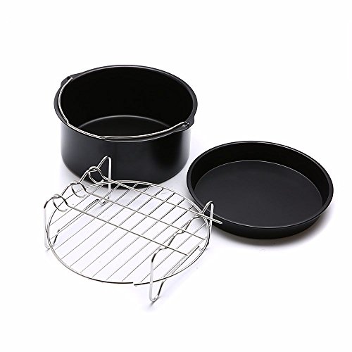 5 Piece Air Fryer Accessories for Gowise Phillips Cozyna Air Fryer, Including Cake Barrel, Pizza Pan, Metal Holder, Skewer Rack and Silicone Mat, Fit All 3.7QT 5.3QT 5.8QT with 7 Inch Diameter