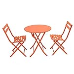Giantex 3 PC Folding Bistro-Style Patio Table and Chair Set Outdoor Patio Garden Pool Backyard Furniture(Orange)