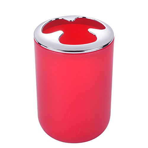 6 Pcs Plastic Bathroom Accessory Set Luxury Bath Accessories Bath Set Lotion Bottles, Toothbrush Holder, Tooth Mug, Soap Dish, Toilet Brush, Trash Can, Rubbish Bin (Red) - Thumbnail 2