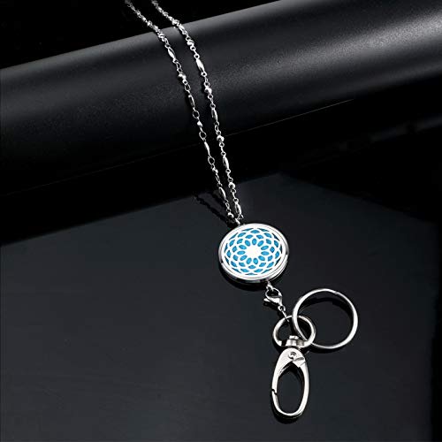 TONY & SANDY Lanyard Necklace Diffuser Aromatherapy Stainless Steel Beaded Chain Necklace Silver for ID Badge Holder and Keys Non Breakaway Essential Oil Pendant Locket for Women Nurse Sunflower