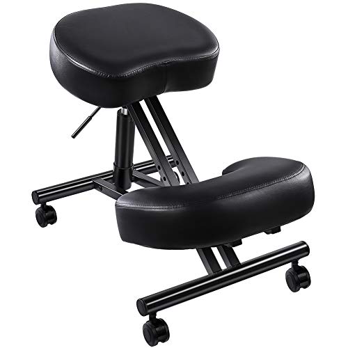SUPERJARE Adjustable Kneeling Chair, Ergonomic Working Stool W/ 4” Cushion Office Home - Ideal for Neck, Spine, Back Problems - Black