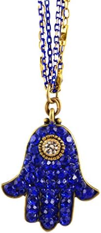 Crystal Hamsa Hand Necklace with Multicolor Chain, Blue/Clear 18+4"