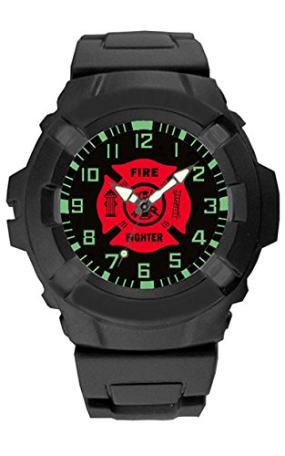 Aqua Force Firefighters Logo 47mm Diameter Quartz Watch, Black with Black Face