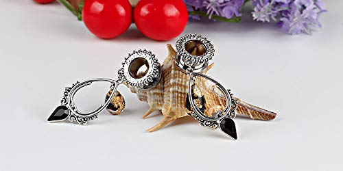 TBOSEN Stainless Steel Teardrop Black Obsidian Stone Large Dangle Bridal Plug Ear Gauges Stretching Tapers Screw Fit Tunnels