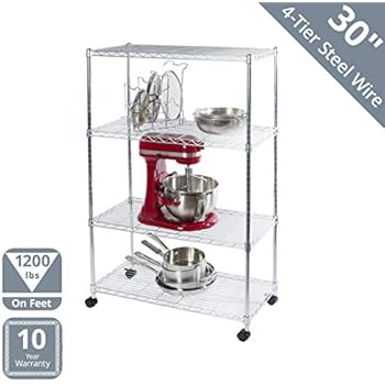 Seville Classics 4-Tier Steel Wire Shelving with Wheels, 30