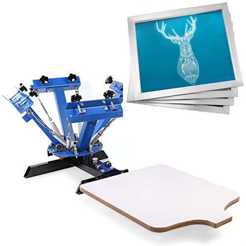 VEVOR Screen Printing Press 4 Color 1 Station and 4 Pieces 20x20 Inch Aluminum Silk Screen
