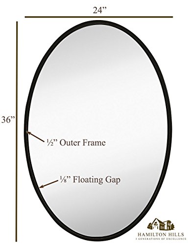 image for Hamilton Hills Clean Large Modern Black Oval Frame Wall Mirror | Conte