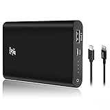 8000mAh Power Bank Portable USB Charger, iXCC Universal Compact External Battery Pack with 1-Feet Apple MFi Certified Lightning Cable - Black