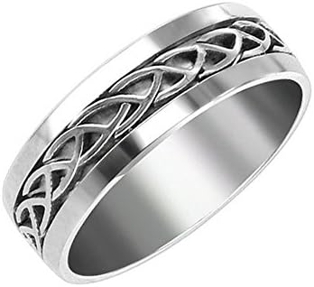 Celtic Mens Ring Woven Knot Band Stainless Steel Size 18
