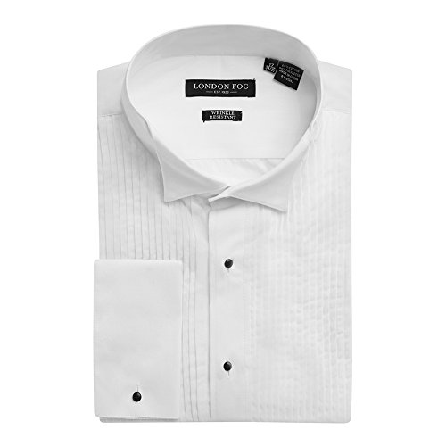 London Fog Men's Wingtip Collar French Cuff Tuxedo Shirt White-17 4-5