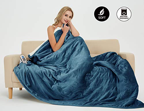 MARQUESS Electric Blanket MicroPlush Sherpa and Reversible Flannel Washable Comfortable with 4 Heat Settings/Safety 10 Hours Auto-Off Controller (62 x 84) (Navy)