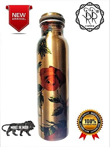 SRSR Copper's Pure Copper Printed Water Bottle | Designer Copper Bottle 1 Litre, Leak Proof, Jointless, Seamless| Capacity-1000 ml | Antique Yoga Water Bottle| Gift Offer (Love Rose)