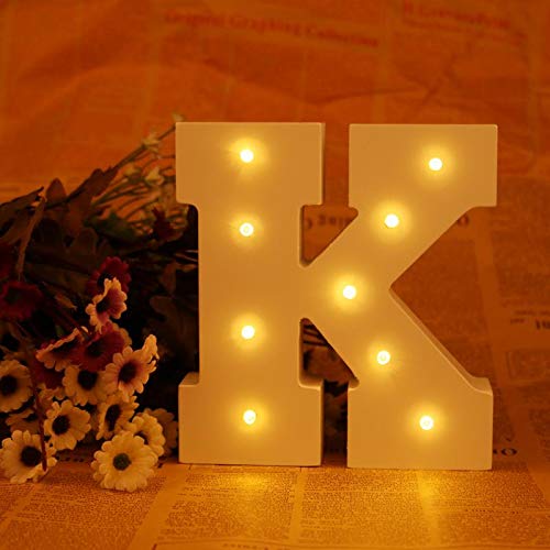 Lannmart Romantic Indoor Letter Lumineu Wall Night Lamp White Wooden Letter K LED Marquee Sign Alphabet Light UP Night Light - Thumbnail 6