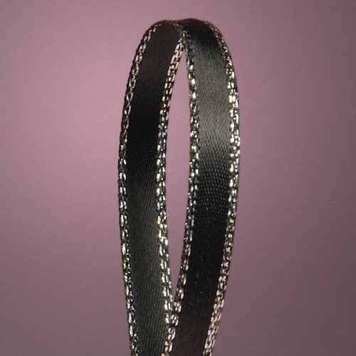 Black Satin Ribbon with Silver Border, 1/4" X 50Yd