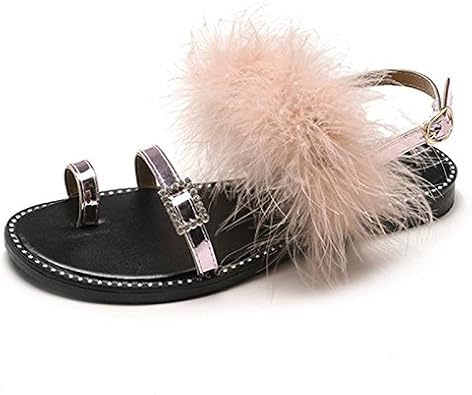 Amazon.com: Elais J Sandalias para mujer, piel de verano con correa de  tobillo plana y peludo: Shoes