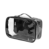 Clear Toiletry Makeup Bag, Cosmetic Organizer, Travel Case, PVC Plastic w/Handle (Black)