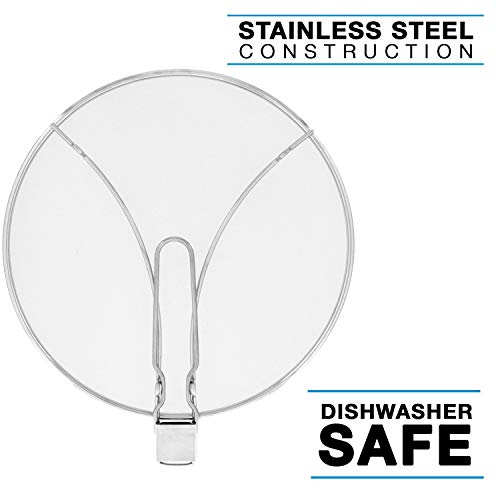 U.S. Kitchen Supply 13" Stainless Steel Fine Mesh Splatter Screen with Folding Handle and Resting Feet - Use on Pots and Pans - Grease Oil Guard for Safe Cooking