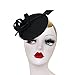 Ladies Curly Feather Felt Wool Fascinator Pillbox Tilt Cocktail Formal Hat A145 (Black)