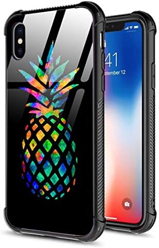 Tempered Glass Case for iPhone XR,Colorful Pineapple Pattern Design Cases for Girl Women+Soft Silicone TPU Shock Absorption Bumper Protective Case for iPhone XR 6.1 inch (2018 Release) Pineapple