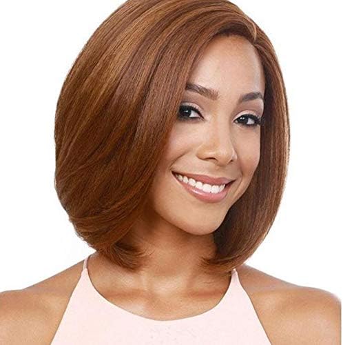Life Diaries SILK BASE No Tangle High Density Glueless Brown Bob Wigs Synthetic Pre Plucked Kanekalon Fiber Full Machine Made Wigs Shoulder Length Middle Parting Wigs for Ladies 14 Inch