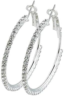 Shining Jewel Austrian Crystal and CZ Silver Plated Hoop Earrings for Women